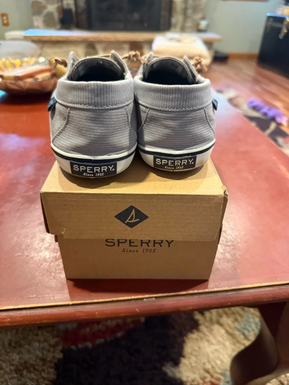 Sperry Gray Canvas Slip-On Loafers with Tan Laces